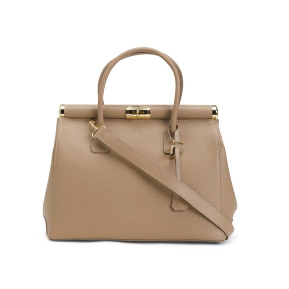 VIOLA CASTELLANI Cappuccino Made In Italy Leather Satchel